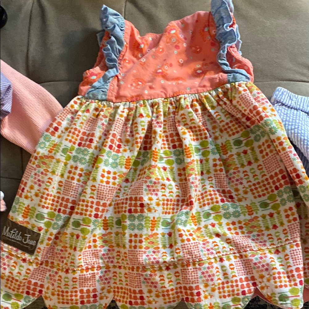 Matilda Jane Peach and Blue Ruffle Dress